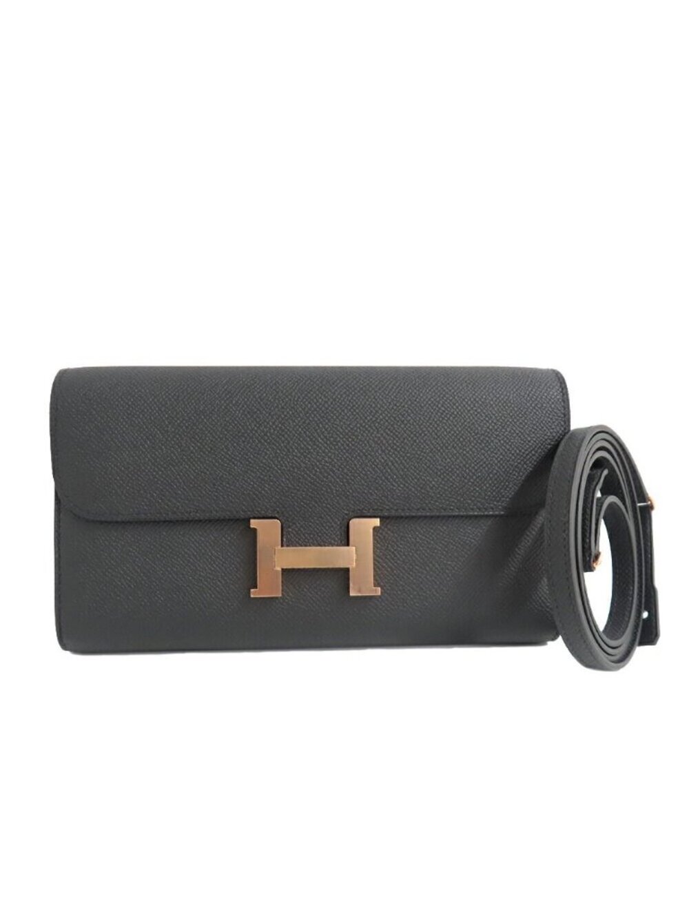 Hermes Constance Long To Go Wallet Epsom Black Rose Gold Shoulder Bag